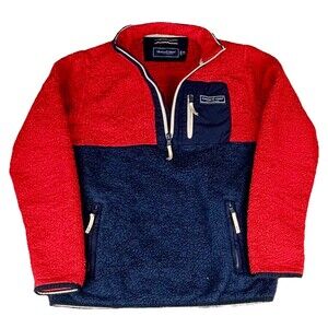 Boys Vineyard Vines Size M/12-14 Fleece Pullover Quarter Zip Red Blue
